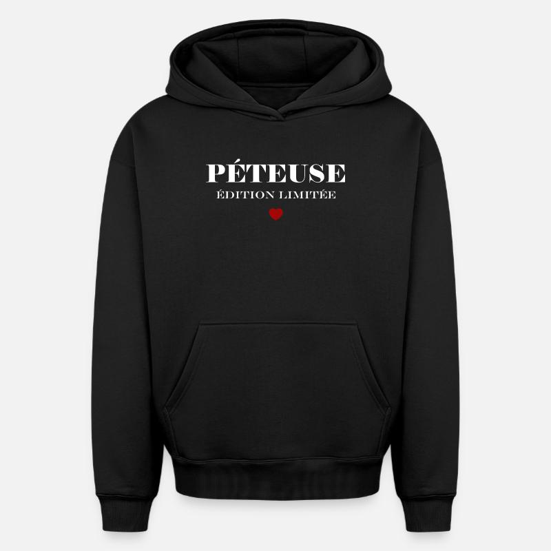 péteuse - Sweat à capuche unisexe oversize épais SPREAD - noir