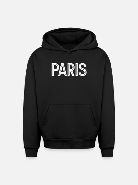 Paris White Geometric Typography - Oversized Heavyweight Unisex Hoodie - black