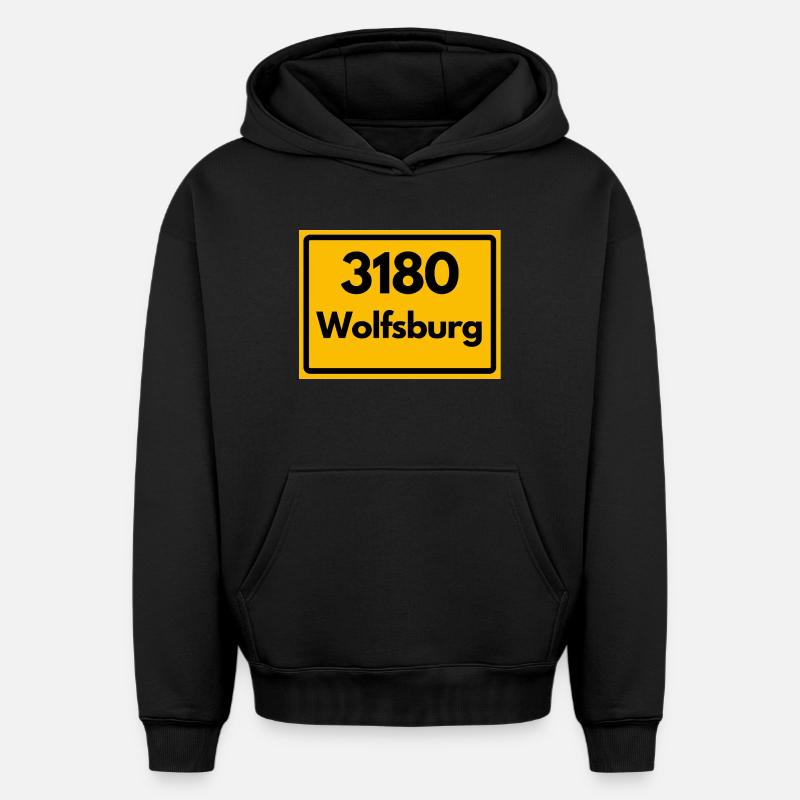OLD POSTCODE POSTCODE RETRO 3180 WOLFSBURG - Oversized Heavyweight Unisex Hoodie - black