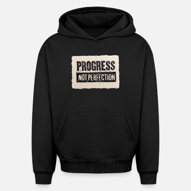 Progrès-pas-perfection - Sweat à capuche unisexe oversize épais SPREAD - noir
