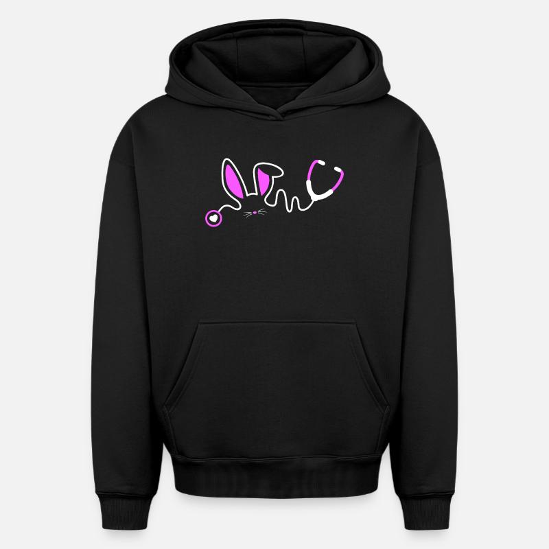 Fantaisie de lapin stéthoscope - Sweat à capuche unisexe oversize épais SPREAD - noir