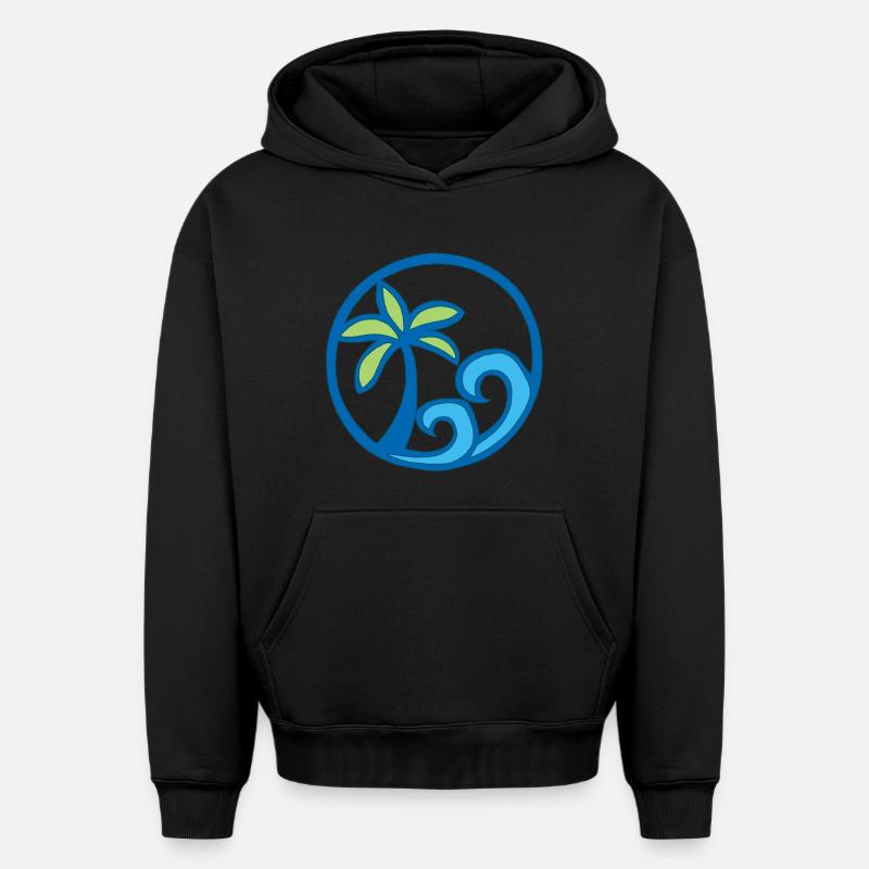 Vagues et palmier - Sweat à capuche unisexe oversize épais SPREAD - noir