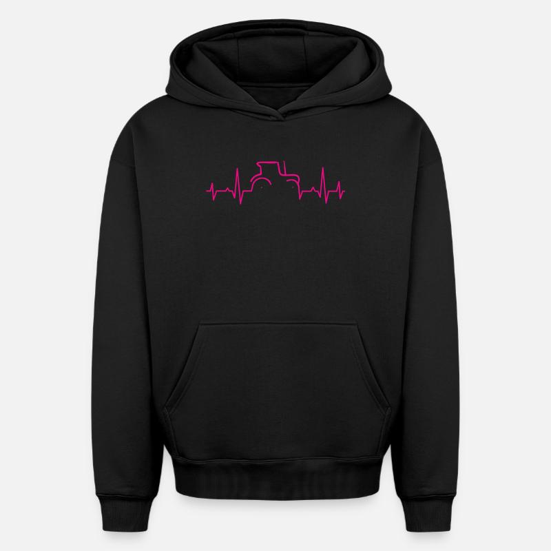 CARDIOGRAMME TRAKTOR Magenta - Sweat à capuche unisexe oversize épais SPREAD - noir