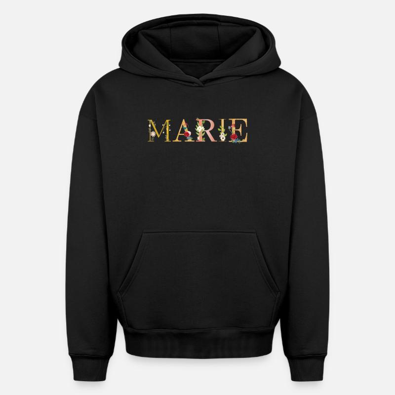 Le prénom de MARIE est décoré de fleurs - Sweat à capuche unisexe oversize épais SPREAD - noir