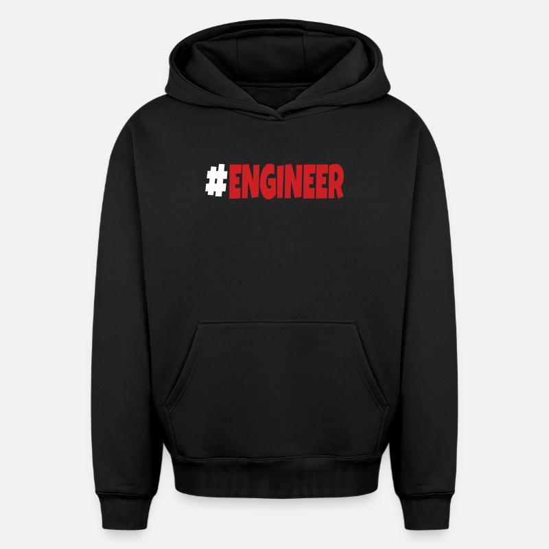 #engineer blanc et rouge - Sweat à capuche unisexe oversize épais SPREAD - noir