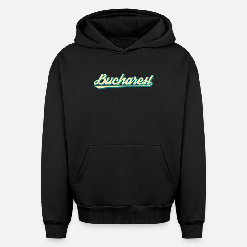 Bucharest Retro Script - Oversized Heavyweight Unisex Hoodie - Schwarz