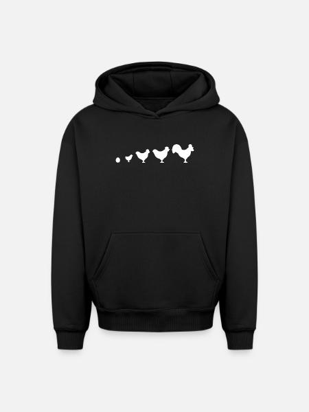 Evolution Farmer Chicken Rooster Funny - Oversized Heavyweight Unisex Hoodie - black