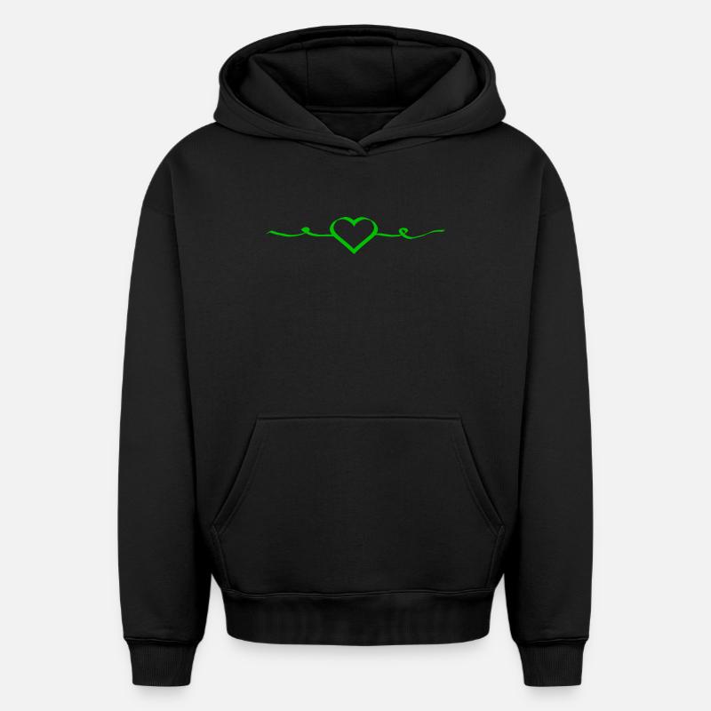 Cœur vert vert - Sweat à capuche unisexe oversize épais SPREAD - noir