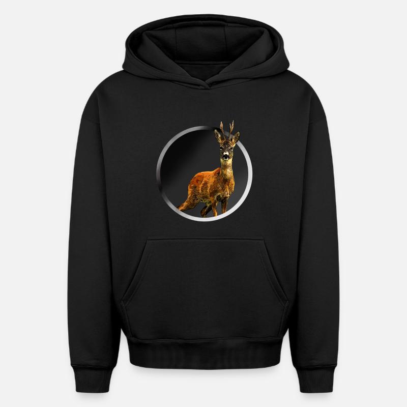 cerf - Sweat à capuche unisexe oversize épais SPREAD - noir