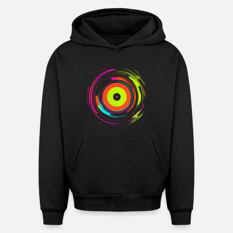 Disque vinyle Retrowave - Sweat à capuche unisexe oversize épais SPREAD - noir