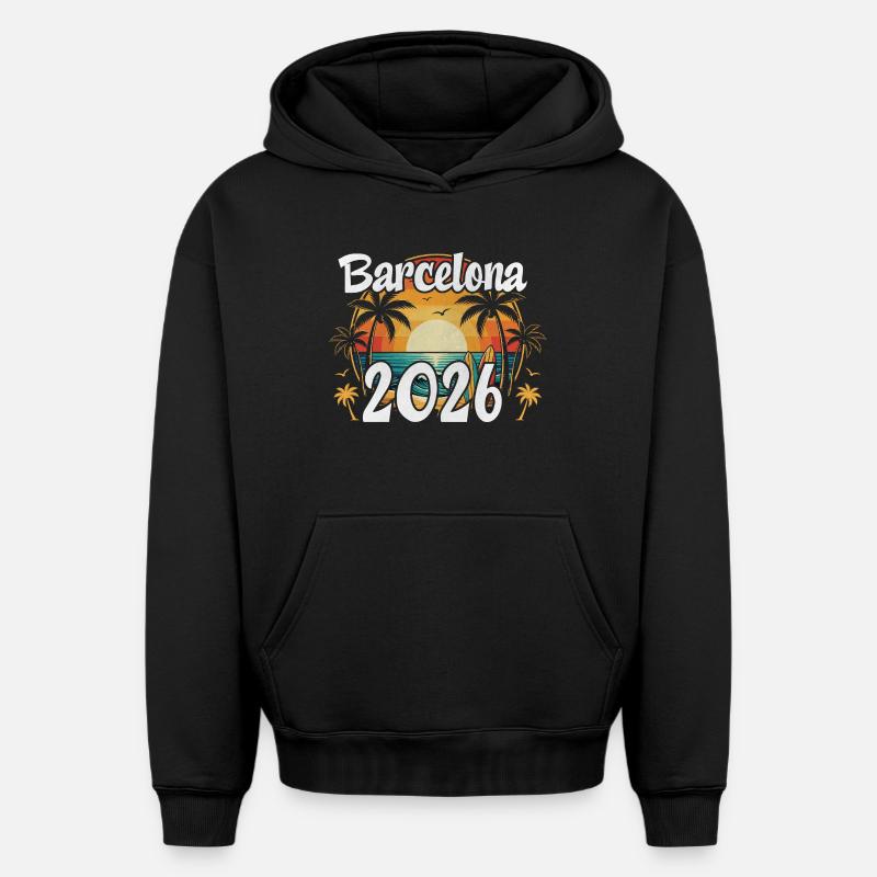 Barcelone 2026 - Sweat à capuche unisexe oversize épais SPREAD - noir