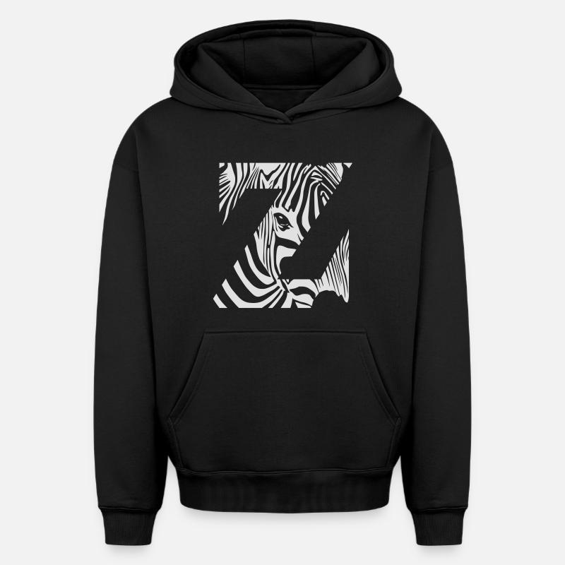 Zebra Mix Mono White - Sweat à capuche unisexe oversize épais SPREAD - noir