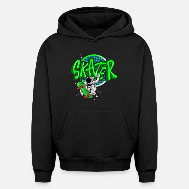 Patineur - Sweat à capuche unisexe oversize épais SPREAD - noir