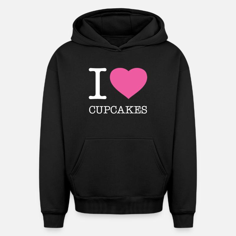 J’ADORE LES CUPCAKES - Sweat à capuche unisexe oversize épais SPREAD - noir