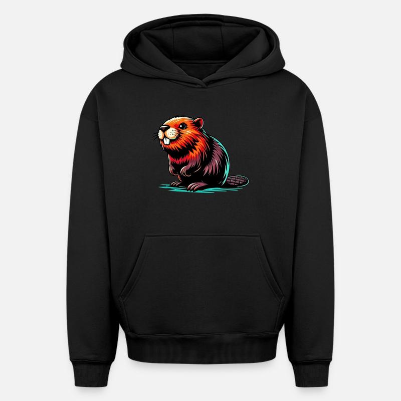 Castor - Sweat à capuche unisexe oversize épais SPREAD - noir