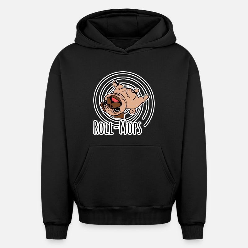 Rollender Mops - Ein Roll-Mops - Oversized Heavyweight Unisex Hoodie - Schwarz