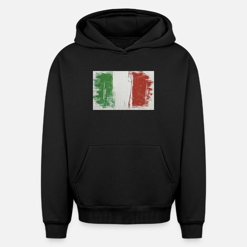 Conception italienne - Sweat à capuche unisexe oversize épais SPREAD - noir