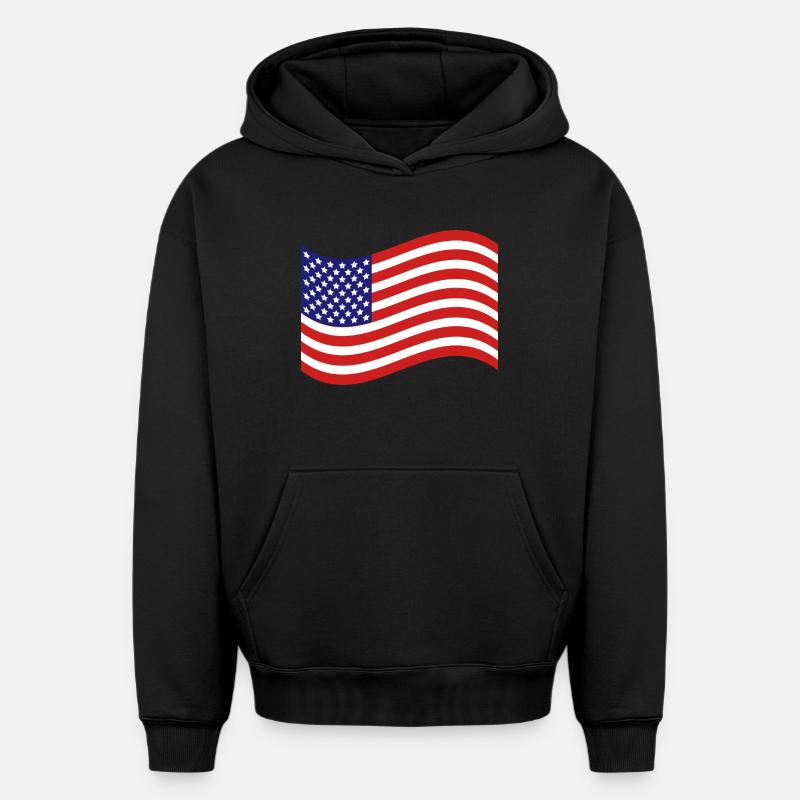 Drapeau des États-Unis - Sweat à capuche unisexe oversize épais SPREAD - noir