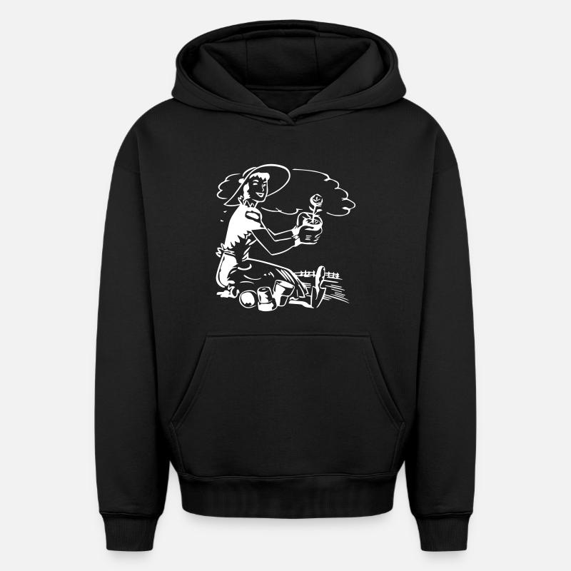 Jardinage - Design - Sweat à capuche unisexe oversize épais SPREAD - noir