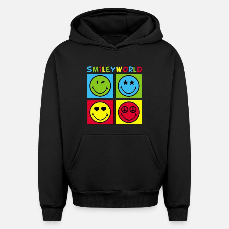 Smileys et quadrichromie - Sweat à capuche unisexe oversize épais SPREAD - noir