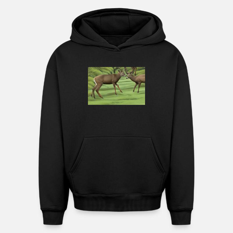 Cerf deer - Sweat à capuche unisexe oversize épais SPREAD - noir
