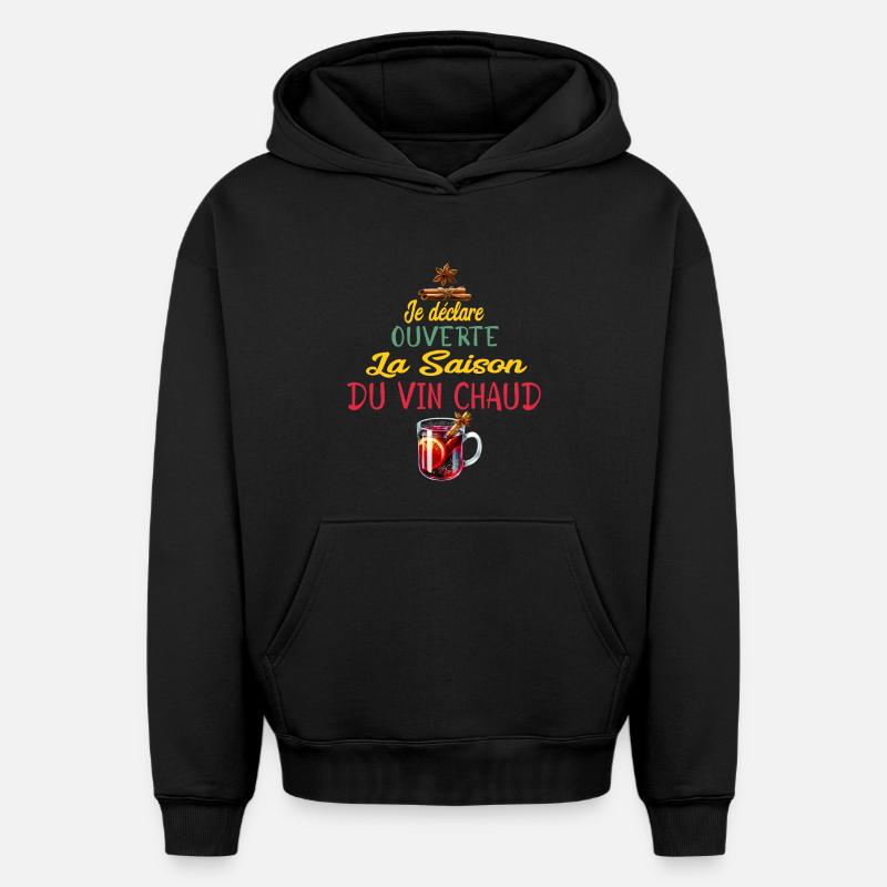 Ouverture Vin Chaud Saison - Sweat à capuche unisexe oversize épais SPREAD - noir