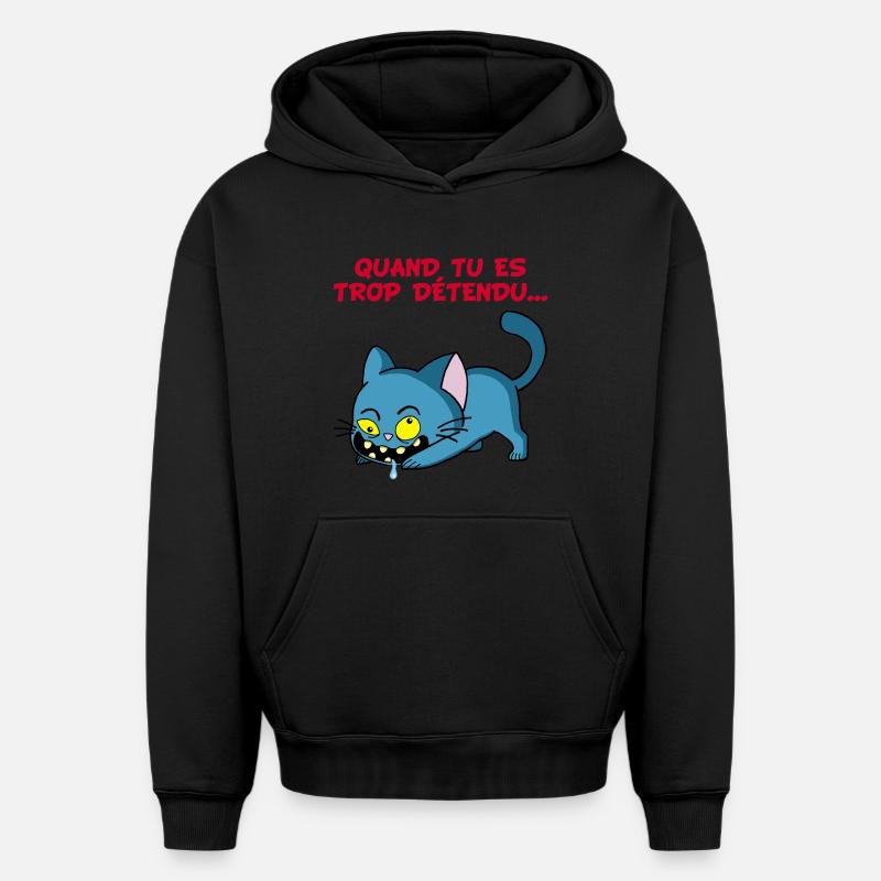 Chat manga détendu - Sweat à capuche unisexe oversize épais SPREAD - noir