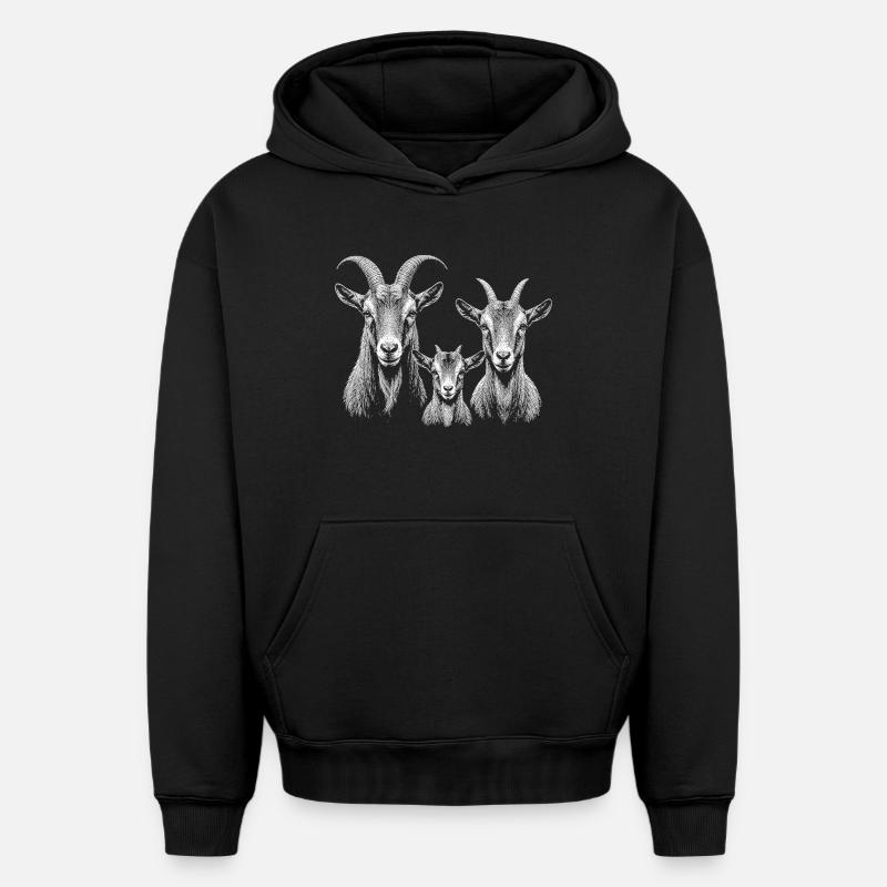 Chèvre - Sweat à capuche unisexe oversize épais SPREAD - noir