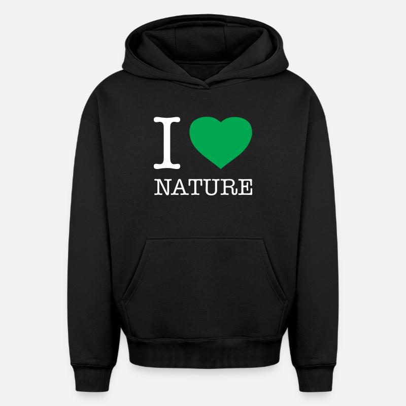 J’AIME LA NATURE - Sweat à capuche unisexe oversize épais SPREAD - noir