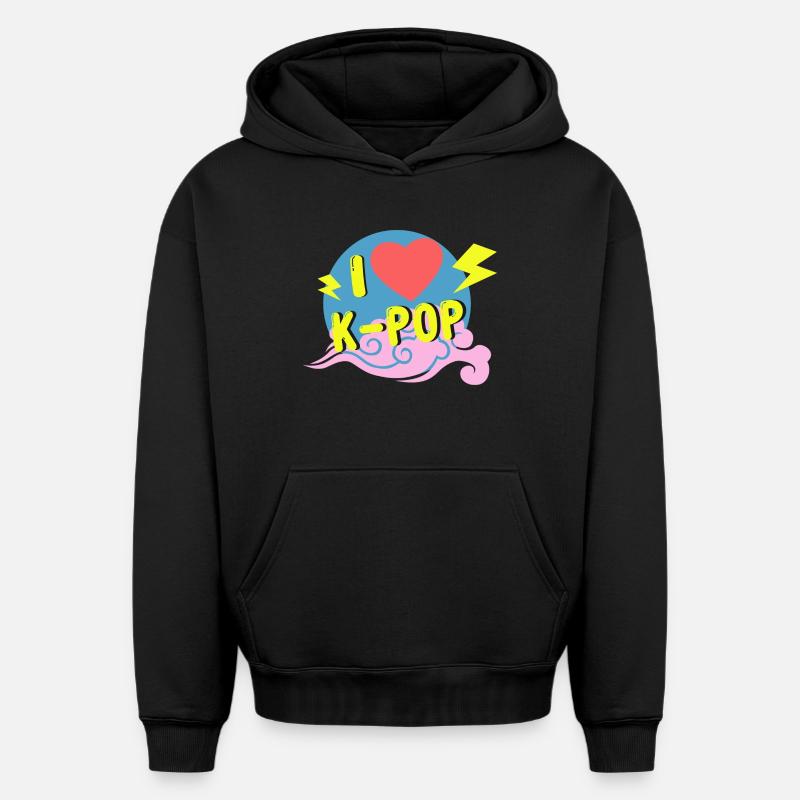 J’adore la Kpop - Sweat à capuche unisexe oversize épais SPREAD - noir