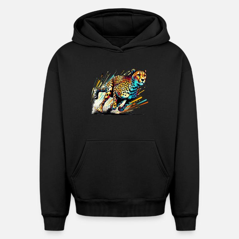 Guépard - Sweat à capuche unisexe oversize épais SPREAD - noir