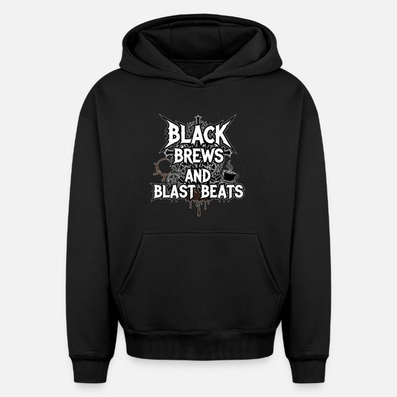 Black Brews et Blast Beats - Sweat à capuche unisexe oversize épais SPREAD - noir