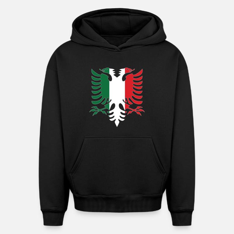 Albanie Italie Drapeau - Sweat à capuche unisexe oversize épais SPREAD - noir