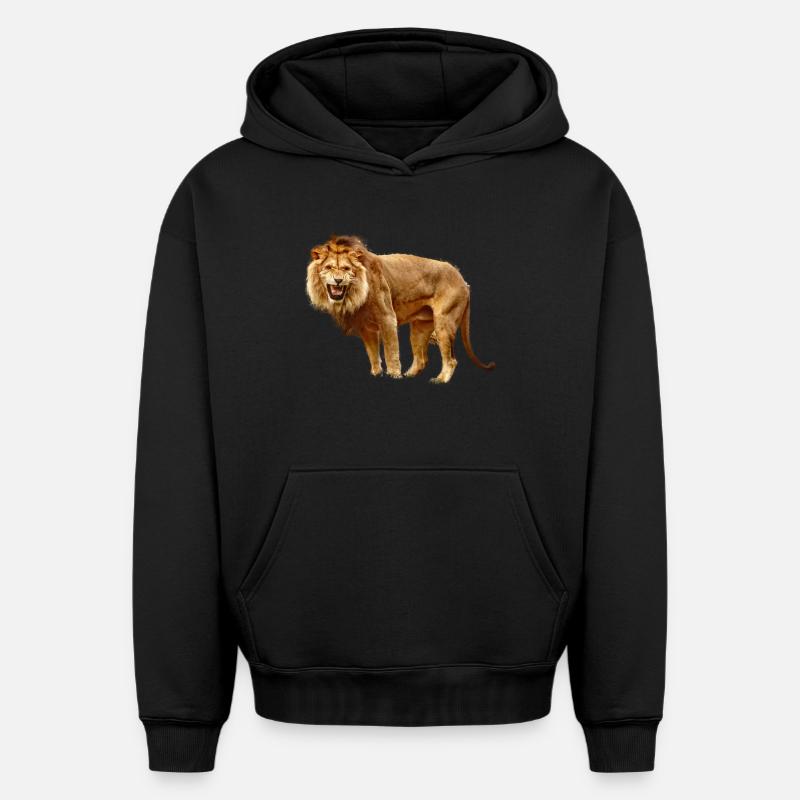 Lion - Sweat à capuche unisexe oversize épais SPREAD - noir