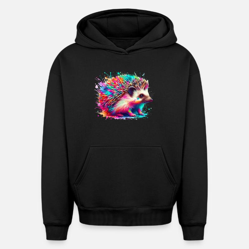 Hérisson - Sweat à capuche unisexe oversize épais SPREAD - noir