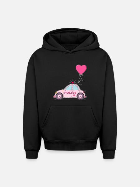 Police Heart Pink - Oversized Heavyweight Unisex Hoodie - black