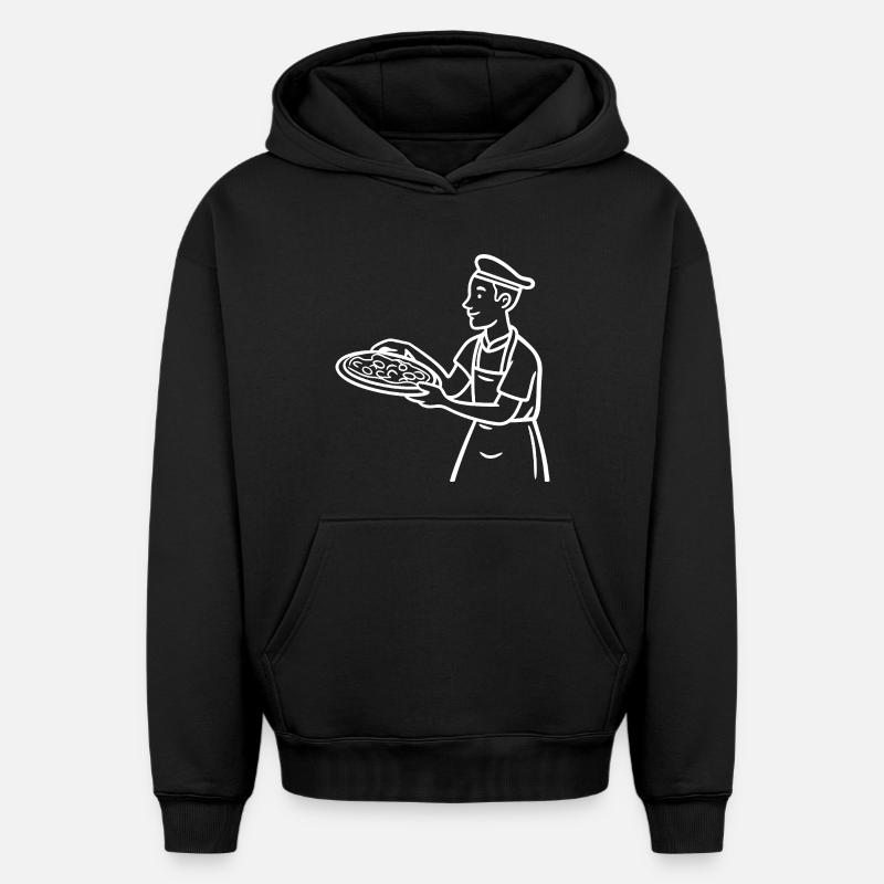 Dessin de boulanger à pizza - Sweat à capuche unisexe oversize épais SPREAD - noir