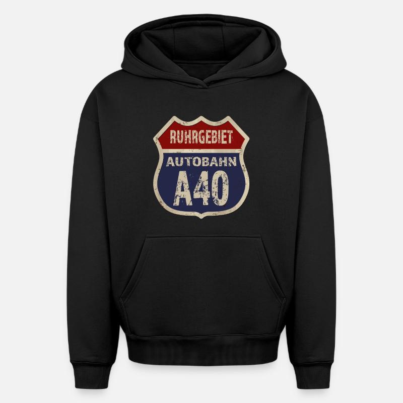 A40 - Région de la Ruhr - Sweat à capuche unisexe oversize épais SPREAD - noir