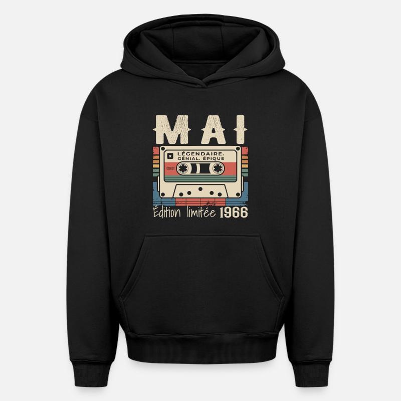 Mai 1966 - Sweat à capuche unisexe oversize épais SPREAD - noir