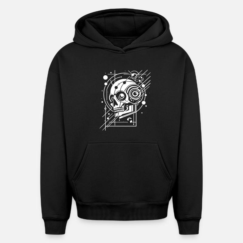 Géométrie du Crâne Cyber Néon - Sweat à capuche unisexe oversize épais SPREAD - noir