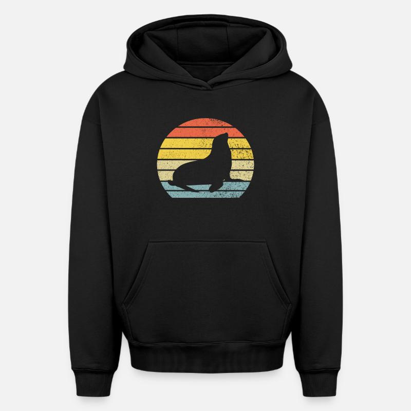 Phoque lion de mer - Sweat à capuche unisexe oversize épais SPREAD - noir