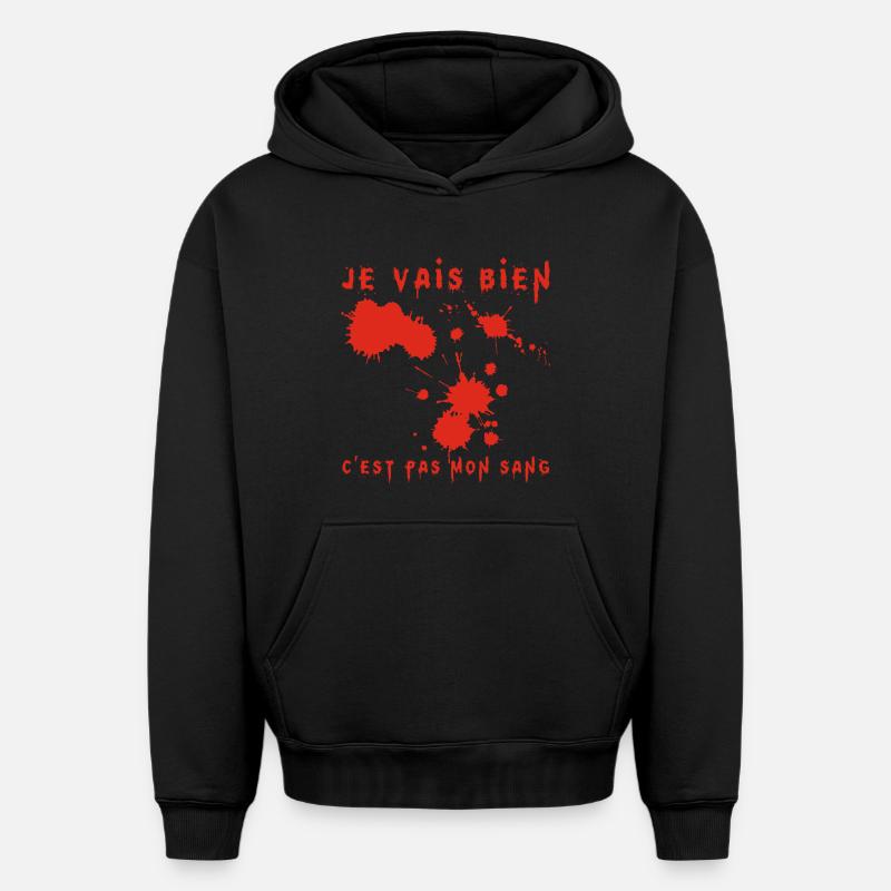Je vais bien - Sweat à capuche unisexe oversize épais SPREAD - noir