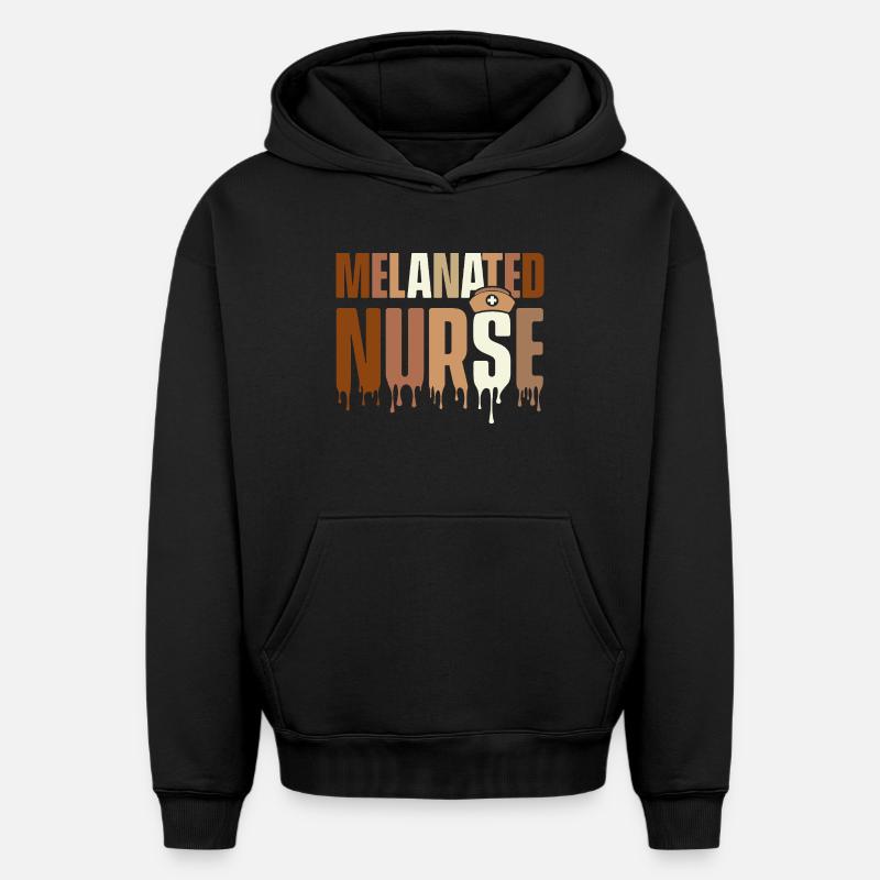 Infirmière mélanée – HBCU Melanin Pride - Sweat à capuche unisexe oversize épais SPREAD - noir