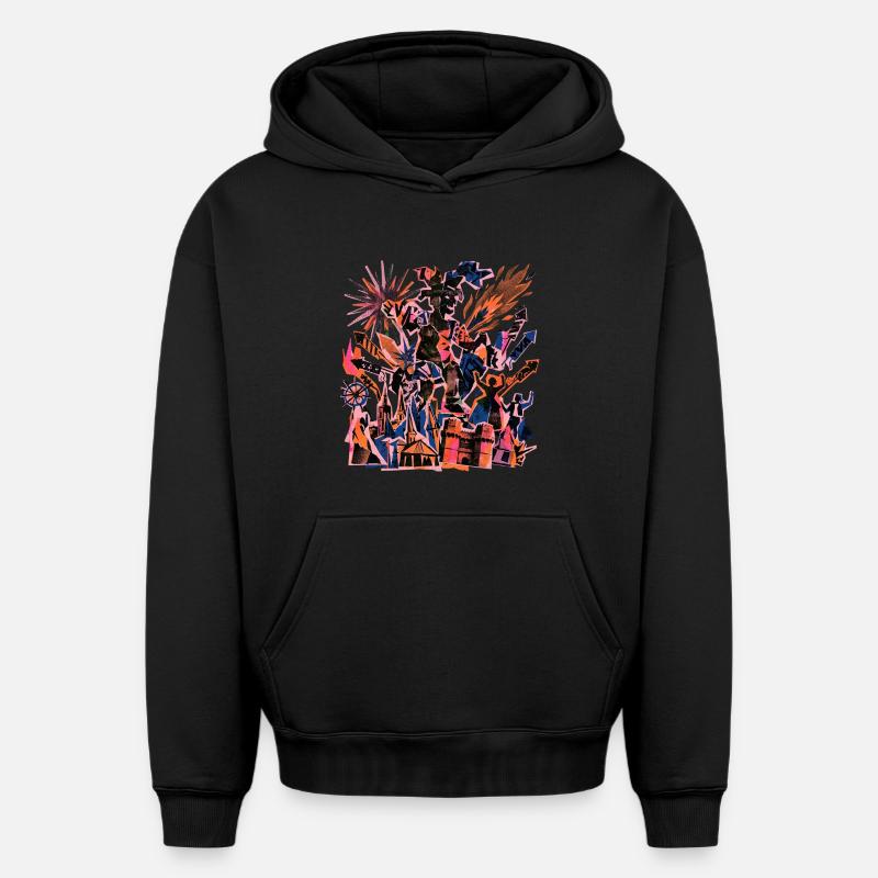 Fallas De Valencia Risographie - Oversized Heavyweight Unisex Hoodie - Schwarz