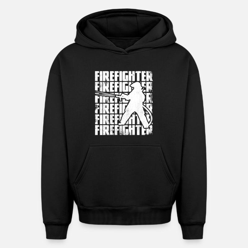 Pompier drôle - Sweat à capuche unisexe oversize épais SPREAD - noir