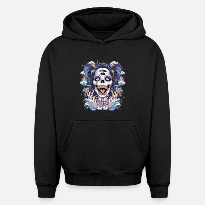 Crâne de squelette scintillant avec arc-en-ciel - Sweat à capuche unisexe oversize épais SPREAD - noir