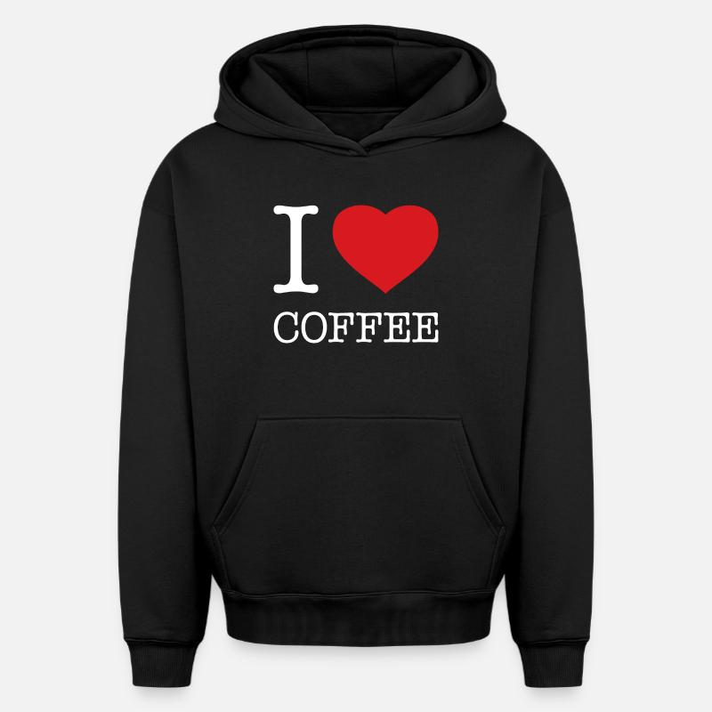 J’ADORE LE CAFÉ - Sweat à capuche unisexe oversize épais SPREAD - noir