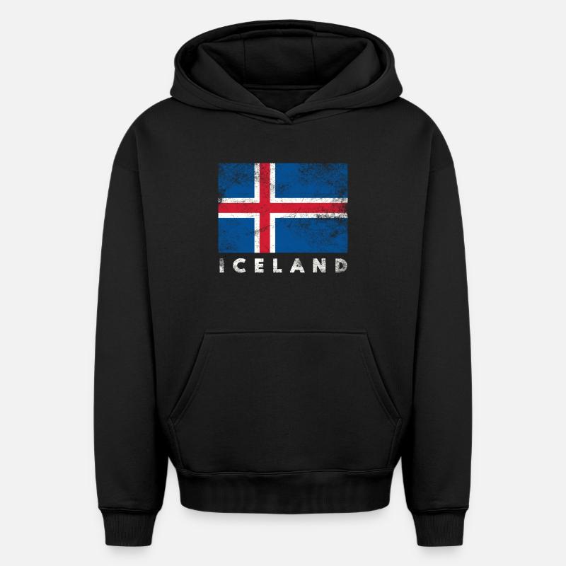 Islande - Sweat à capuche unisexe oversize épais SPREAD - noir