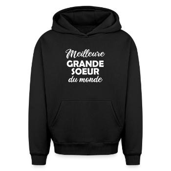 Meilleure Grande Soeur du monde - Sweat à capuche unisexe oversize épais SPREAD - noir - Devant - AI Model Female 172 light (172cm) & AI Model Male 185 light (185cm)