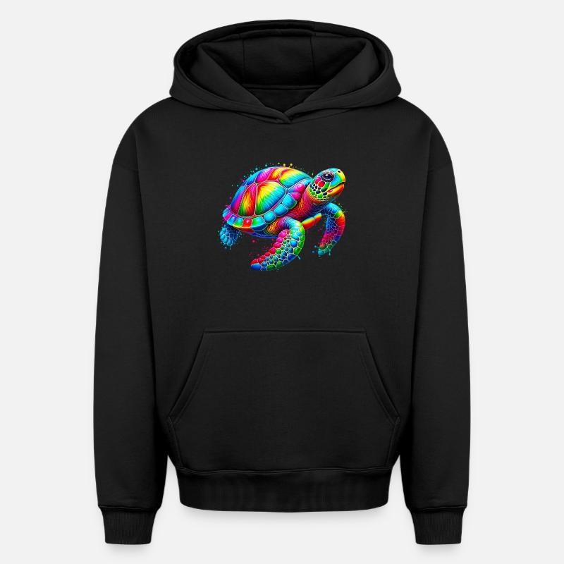 Tortue - Sweat à capuche unisexe oversize épais SPREAD - noir
